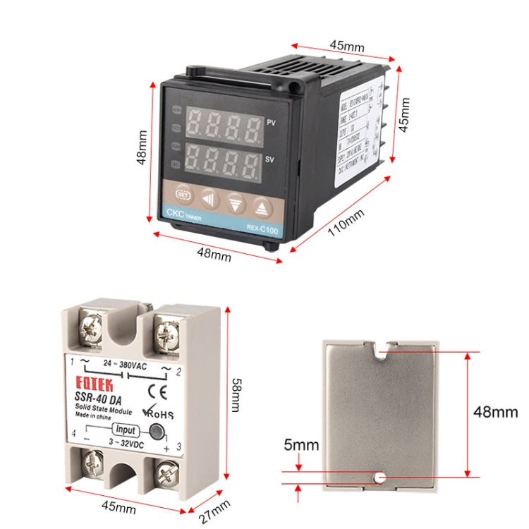 REX-C100 Thermostat + Thermocouple + SSR-40 DA Solid State Module Intelligent Temperature Control Kit - Components Kits by PMC TechLife | Online Shopping South Africa | PMC TechLife
