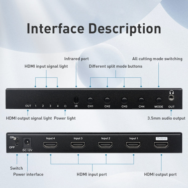 Measy MV4341 4K 30Hz 4 In 1 Out HDMI Quad Screen Splitter, Plug Type: US Plug (Black) - Splitter by Measy | Online Shopping South Africa | PMC Jewellery | Buy Now Pay Later Mobicred