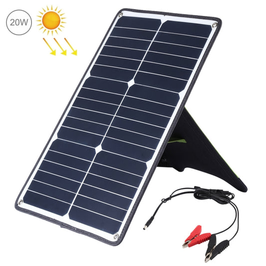 HAWEEL Portable 20W Monocrystalline Silicon Solar Power Panel Charger, with USB Port & Holder & Tiger Clip, Support QC3.0 and AFC(Black) - Charger by HAWEEL | Online Shopping South Africa | PMC Jewellery | Buy Now Pay Later Mobicred