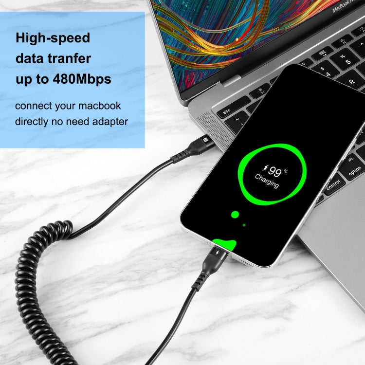 HAWEEL 1m 5A USB-C / Type-C to USB-C / Type-C Retractable Coiled PD Fast Charging Cable - USB-C & Type-C Cable by HAWEEL | Online Shopping South Africa | PMC Jewellery