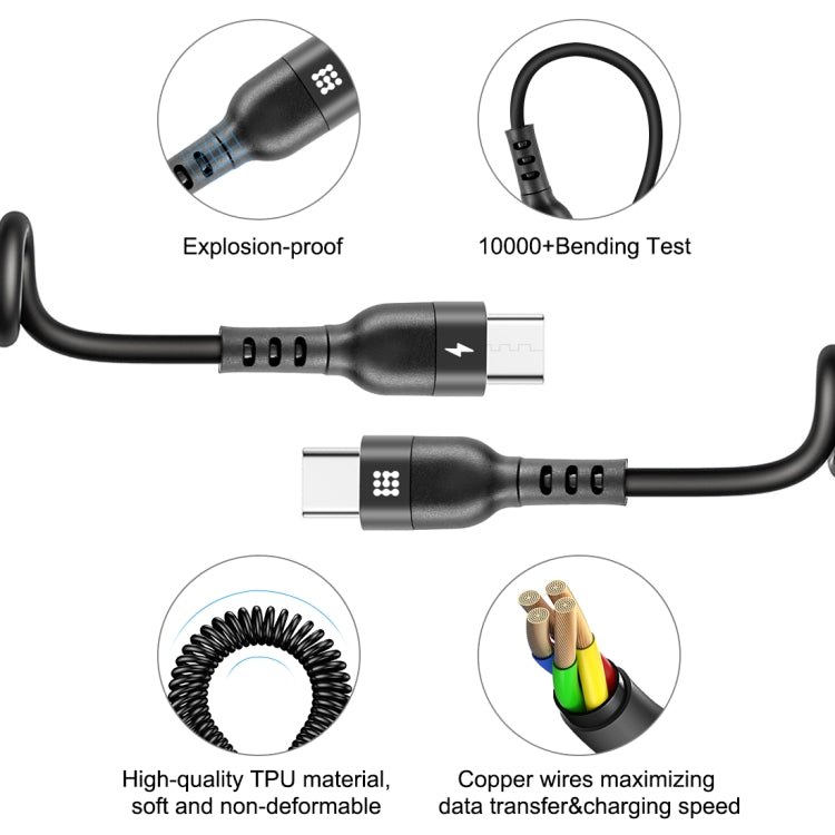 HAWEEL 2m 5A USB-C / Type-C to USB-C / Type-C Retractable Coiled PD Fast Charging Cable - USB-C & Type-C Cable by HAWEEL | Online Shopping South Africa | PMC TechLife | Buy Now Pay Later Mobicred