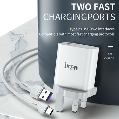 IVON AD52 18W USB-C / Type-C + USB Dual Port PD Fast Charge(UK Plug) - USB Charger by IVON | Online Shopping South Africa | PMC Jewellery | Buy Now Pay Later Mobicred