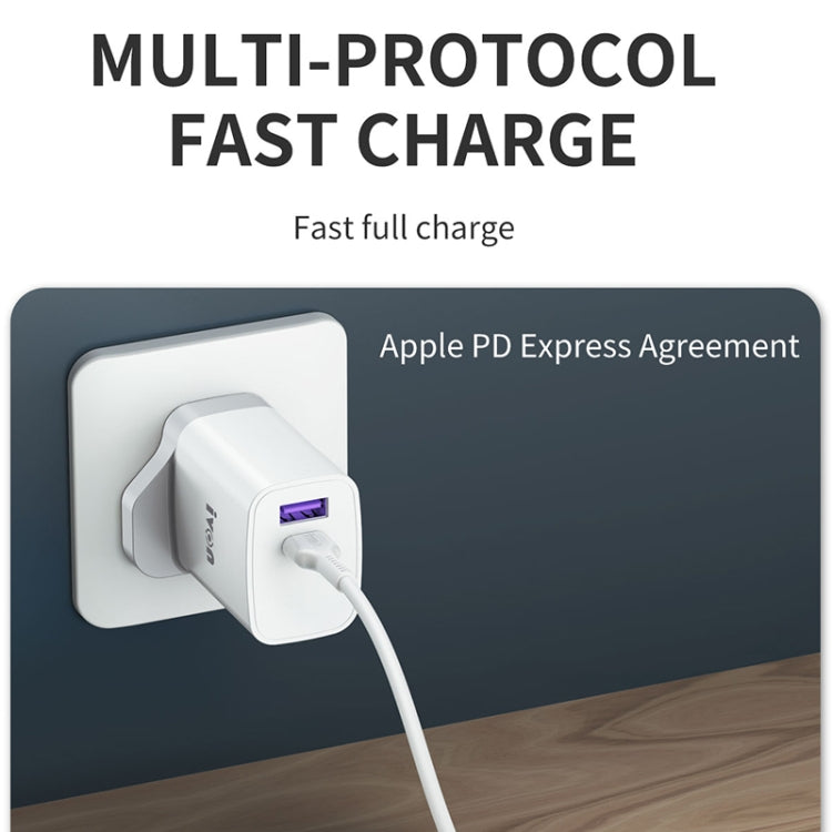 IVON AD52 18W USB-C / Type-C + USB Dual Port PD Fast Charge(UK Plug) - USB Charger by IVON | Online Shopping South Africa | PMC Jewellery | Buy Now Pay Later Mobicred