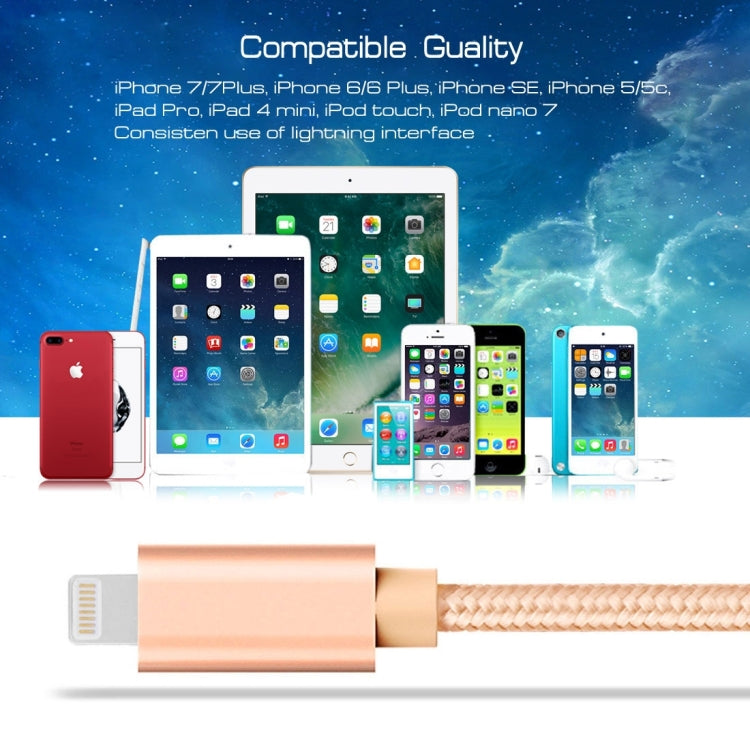 1m 3A Woven Style Metal Head 8 Pin to USB Data / Charger Cable(Gold) - Normal Style Cable by PMC Jewellery | Online Shopping South Africa | PMC Jewellery | Buy Now Pay Later Mobicred