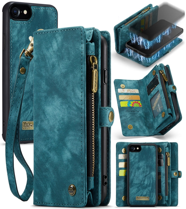 CaseMe for  iPhone 8 & 7  Multifunctional Leather Billfold with Detachable Magnetic PC Back Protective Case & Holder & 10 Card Slots & 3 Cash Slots & 1 Zipper Wallet & 2 Photo Frames & 3 Magnetic Clasps(Blue) - More iPhone Cases by CaseMe | Online Shopping South Africa | PMC Jewellery | Buy Now Pay Later Mobicred