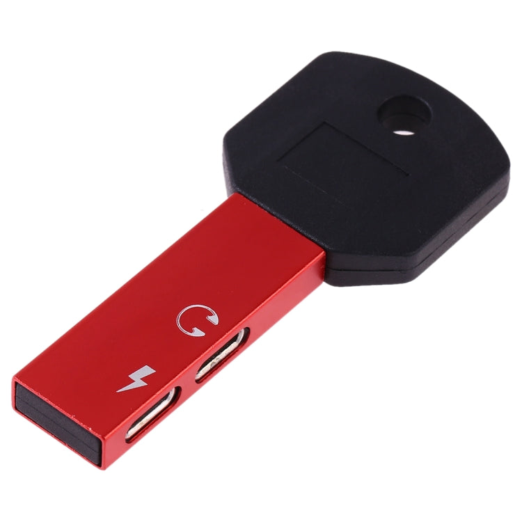 RC16 Dual 8 Pin Female to 8 Pin Male Key Shape Mini Portable Audio & Charge Adapter(Red) - Converter & Adapter by PMC Jewellery | Online Shopping South Africa | PMC Jewellery | Buy Now Pay Later Mobicred