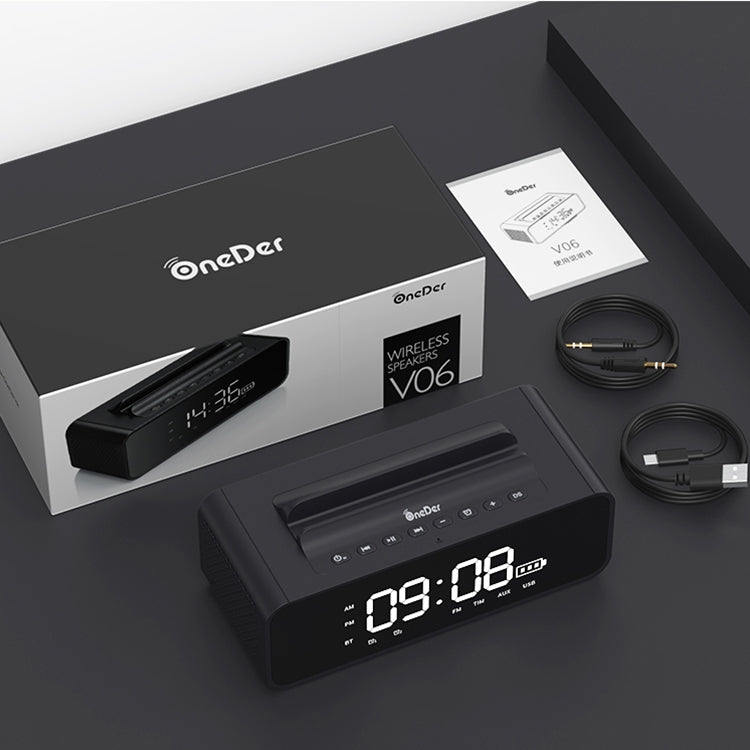 Oneder V06 Smart Sound Box Wireless Bluetooth Speaker, LED Screen Alarm Clock, Support Hands-free & FM & TF Card & AUX & USB Drive (Grey) - Desktop Speaker by OneDer | Online Shopping South Africa | PMC Jewellery | Buy Now Pay Later Mobicred