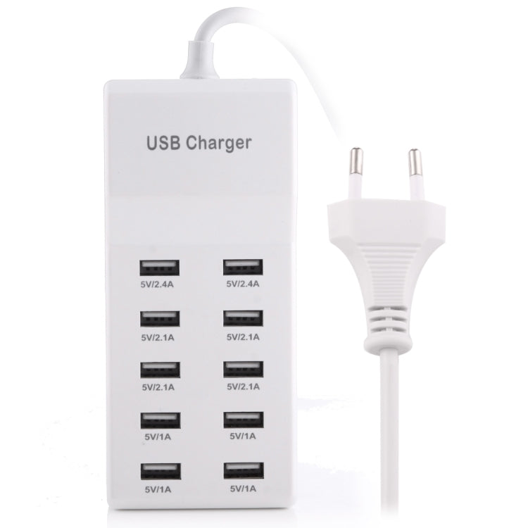 5V 2.4A / 2.1A / 1A 10-Port USB Charger Adapter, EU Plug(White) - Multifunction Charger by PMC Jewellery | Online Shopping South Africa | PMC Jewellery | Buy Now Pay Later Mobicred