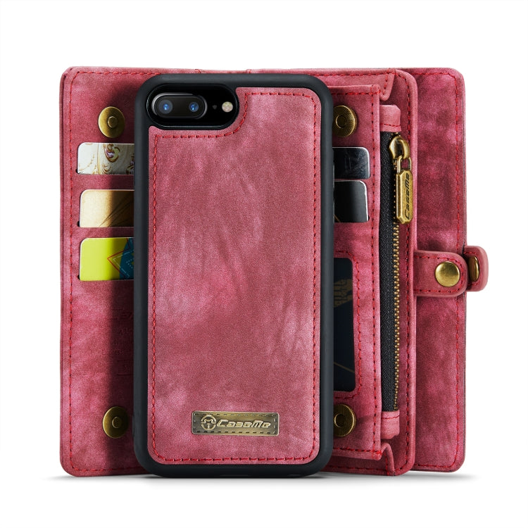 CaseMe for iPhone 8 Plus & 7 Plus   Multifunctional Leather Billfold with Detachable Magnetic PC Back Protective Case & Holder & 11 Card Slots & 3 Cash Slots & 1 Zipper Wallet & 2 Photo Frames & 3 Magnetic Clasps(Red) - More iPhone Cases by CaseMe | Online Shopping South Africa | PMC Jewellery | Buy Now Pay Later Mobicred