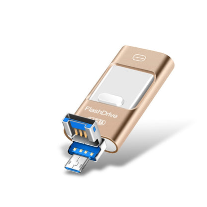 8GB USB 3.0 + 8 Pin + Mirco USB Android iPhone Computer Dual-use Metal Flash Drive (Gold) - U Disk & Card Reader by PMC Jewellery | Online Shopping South Africa | PMC Jewellery | Buy Now Pay Later Mobicred