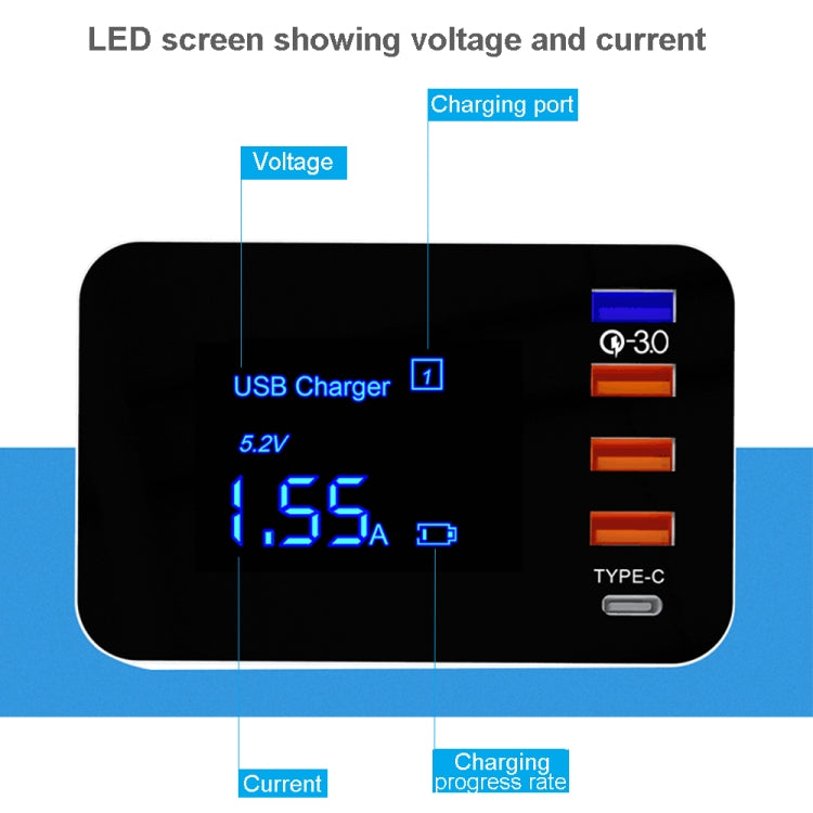 CDA33Q 40W QC 3.0 USB + 3 USB Ports + USB-C / Type-C Ports Multi-function Charger with LED Display, AU Plug - Multifunction Charger by PMC Jewellery | Online Shopping South Africa | PMC Jewellery | Buy Now Pay Later Mobicred