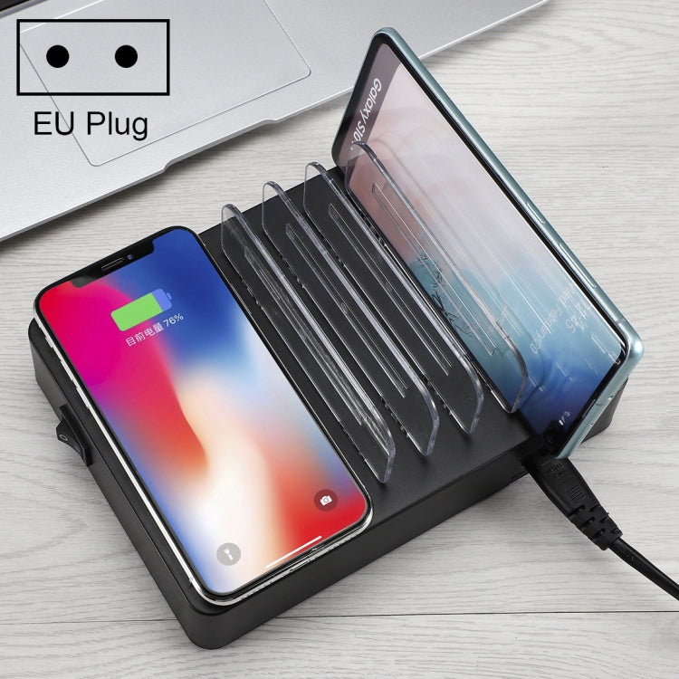 50W 6 USB Ports + 2 USB-C / Type-C Ports + Wireless Charging Multi-function Charger with LED Display & Detachable Bezel, EU Plug - Multifunction Charger by PMC Jewellery | Online Shopping South Africa | PMC Jewellery | Buy Now Pay Later Mobicred