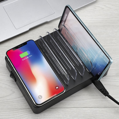 50W 6 USB Ports + 2 USB-C / Type-C Ports + Wireless Charging Multi-function Charger with LED Display & Detachable Bezel, EU Plug - Multifunction Charger by PMC Jewellery | Online Shopping South Africa | PMC Jewellery | Buy Now Pay Later Mobicred