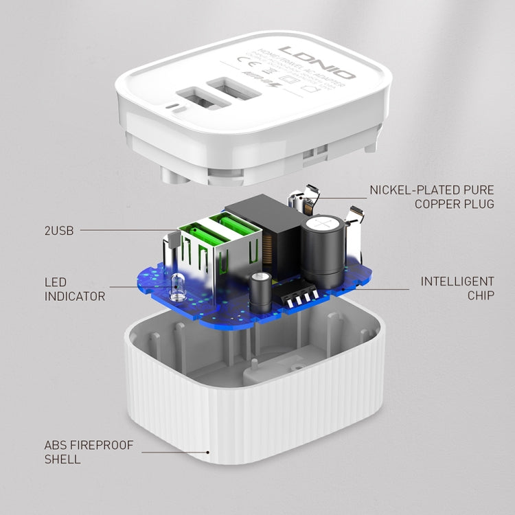 LDNIO A201 2.4A Dual USB Charging Head Travel Direct Charge Mobile Phone Adapter Charger With Micro USB Data Cable(EU Plug) - free shipping - PMC Jewellery - Order now!