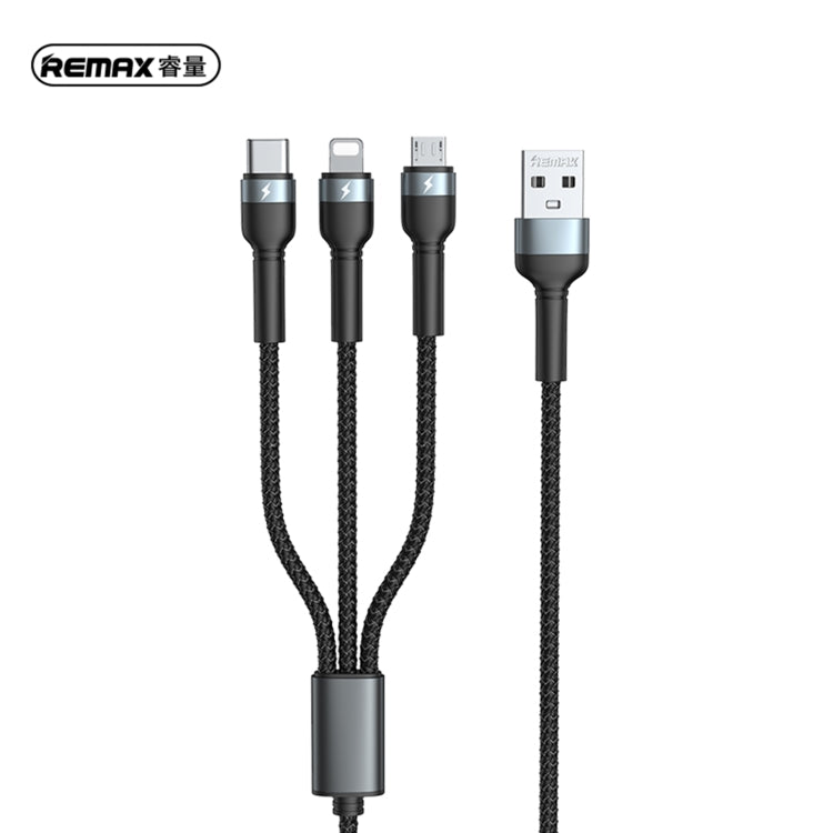 REMAX RC-124th Jany Series 3.1A 3 in 1 USB to Type-C + 8 Pin + Micro USB Charging Cable, Cable Length: 1.2m(Black) - Multifunction Cable by REMAX | Online Shopping South Africa | PMC Jewellery | Buy Now Pay Later Mobicred