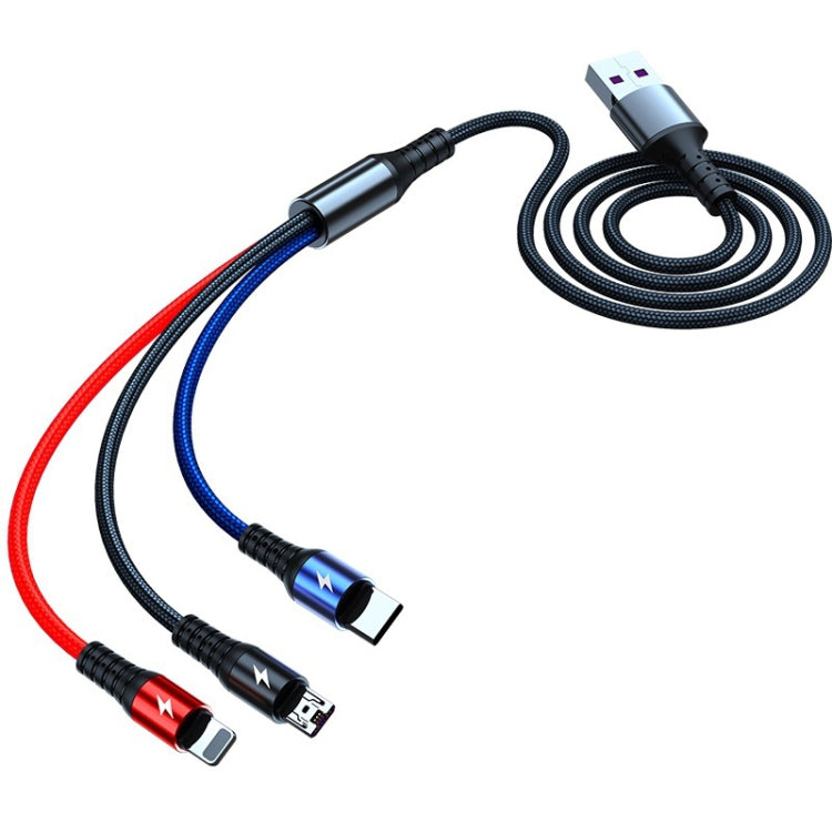 K061 1.2m 5A 3 in 1 USB to 8 Pin + USB-C / Type-C + Micro USB Round Fast Charging Data Cable - free shipping - PMC Jewellery - Order now!