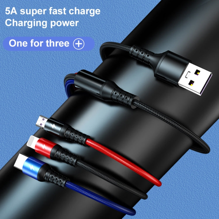 K061 1.2m 5A 3 in 1 USB to 8 Pin + USB-C / Type-C + Micro USB Round Fast Charging Data Cable - free shipping - PMC Jewellery - Order now!