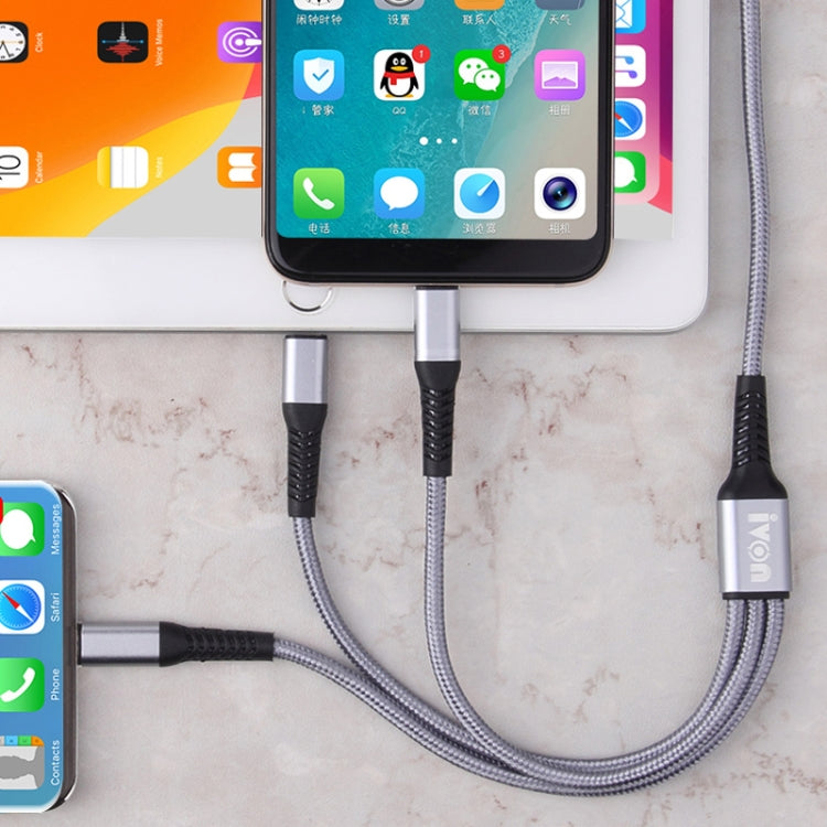 IVON CA39 2.4A Max 8 Pin + Type-C + Micro USB 3 in 1 Charging Cable, Length: 1.2m - Multifunction Cable by IVON | Online Shopping South Africa | PMC Jewellery | Buy Now Pay Later Mobicred