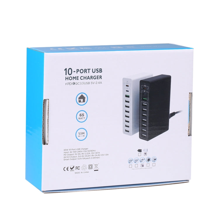 MFT-03Q 10 in 1 65W QC3.0 USB Smart Fast Charger, EU Plug(White) - USB Charger by PMC Jewellery | Online Shopping South Africa | PMC Jewellery | Buy Now Pay Later Mobicred