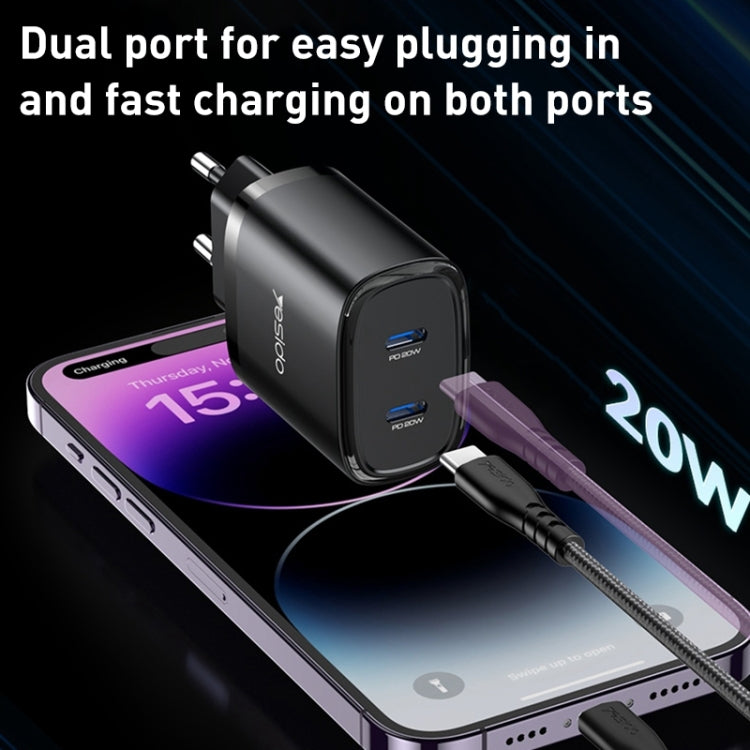 Yesido YC54 Dual USB-C / Type-C Travel Charger with 1m USB-C / Type-C to 8 Pin Cable, EU Plug (Black) - USB Charger by Yesido | Online Shopping South Africa | PMC Jewellery | Buy Now Pay Later Mobicred