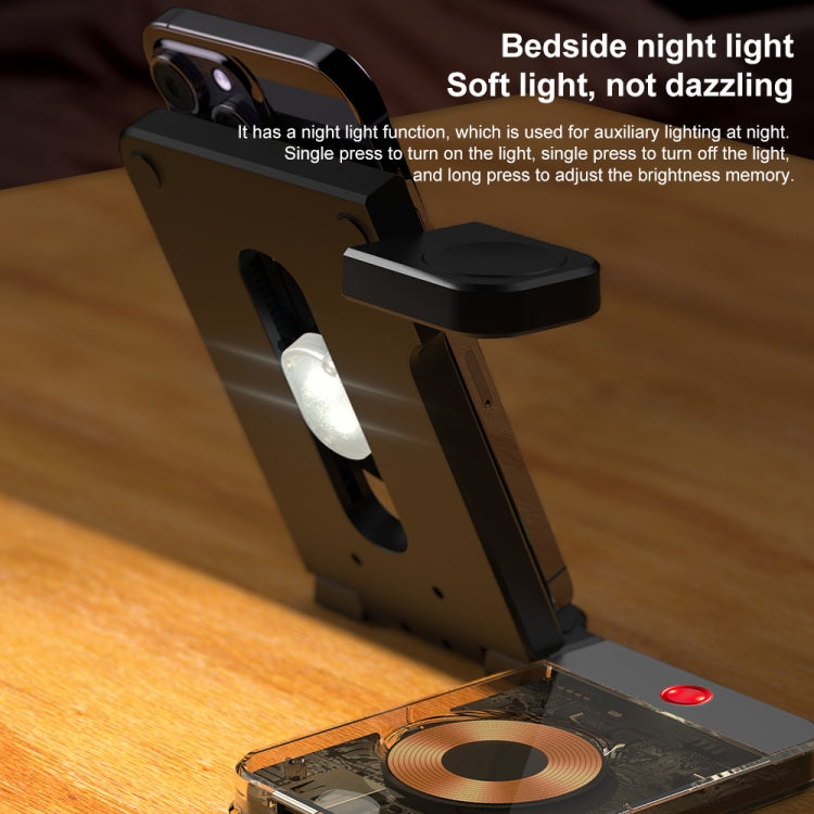U17 15W 5 in 1 Folding Magnetic Wireless Charger with Night Light (Black) - free shipping - PMC Jewellery - Order now!