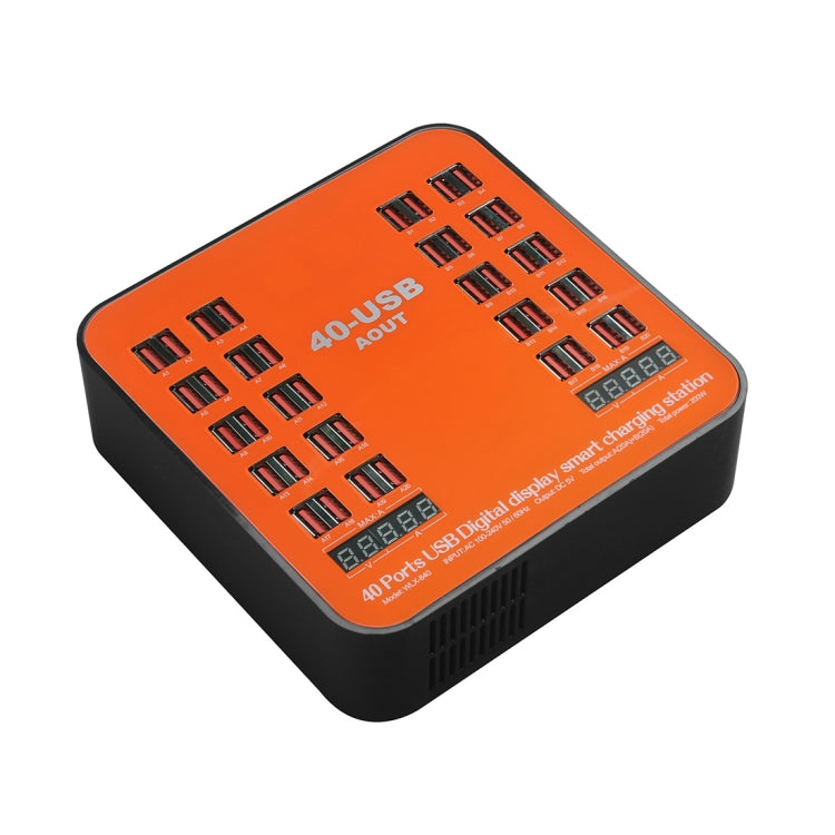 WLX-840 200W 40 Ports USB Digital Display Smart Charging Station AC100-240V, US Plug (Black+Orange) - Multifunction Charger by PMC Jewellery | Online Shopping South Africa | PMC Jewellery | Buy Now Pay Later Mobicred