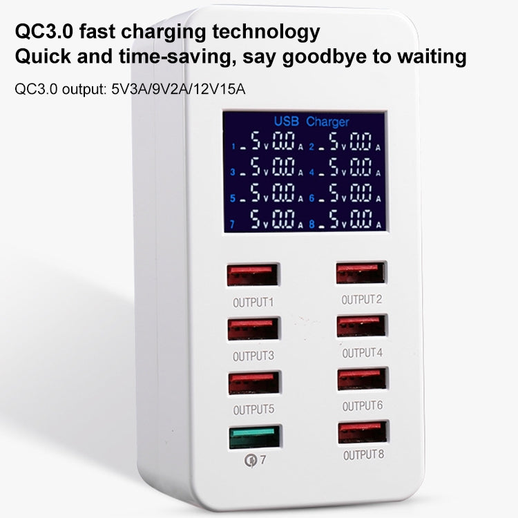 A8 50W 8 Ports USB + QC3.0 Smart Charging Station with Digital Display AC100-240V, EU Plug - Multifunction Charger by PMC Jewellery | Online Shopping South Africa | PMC Jewellery | Buy Now Pay Later Mobicred