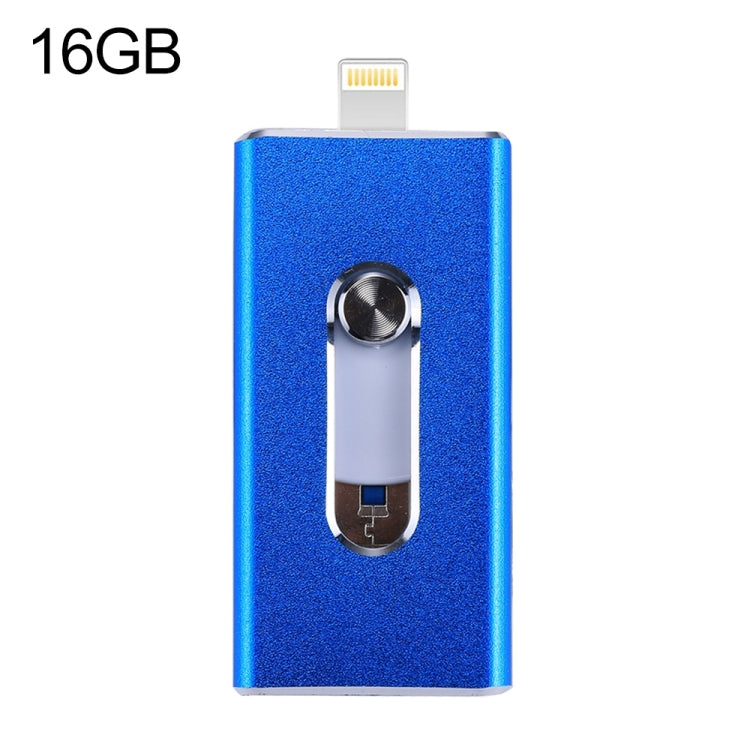 RQW-02  3 in 1 USB 2.0 & 8 Pin & Micro USB 16GB Flash Drive(Blue) - free shipping - PMC Jewellery - Order now!