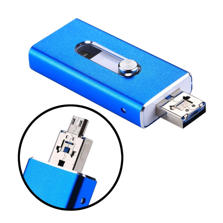 RQW-02  3 in 1 USB 2.0 & 8 Pin & Micro USB 16GB Flash Drive(Blue) - free shipping - PMC Jewellery - Order now!