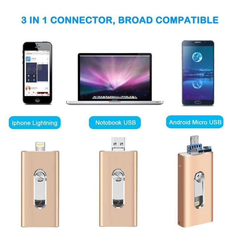 RQW-02  3 in 1 USB 2.0 & 8 Pin & Micro USB 16GB Flash Drive(Blue) - free shipping - PMC Jewellery - Order now!