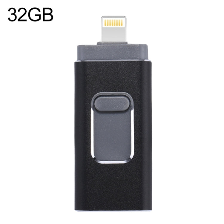 easyflash RQW-01B 3 in 1 USB 2.0 & 8 Pin & Micro USB 32GB Flash Drive(Black) - U Disk & Card Reader by PMC Jewellery | Online Shopping South Africa | PMC Jewellery | Buy Now Pay Later Mobicred