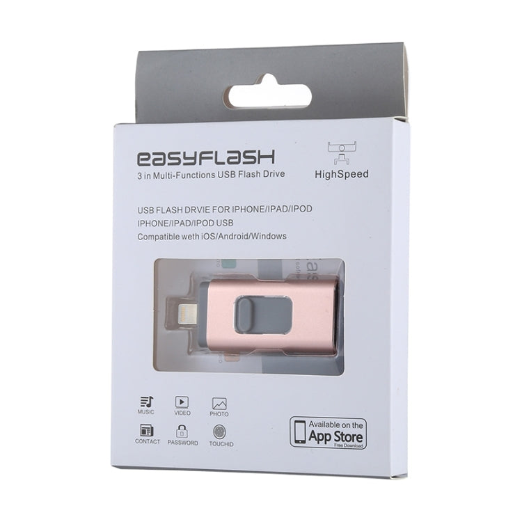 easyflash RQW-01B 3 in 1 USB 2.0 & 8 Pin & Micro USB 64GB Flash Drive(Rose Gold) - U Disk & Card Reader by PMC Jewellery | Online Shopping South Africa | PMC Jewellery | Buy Now Pay Later Mobicred