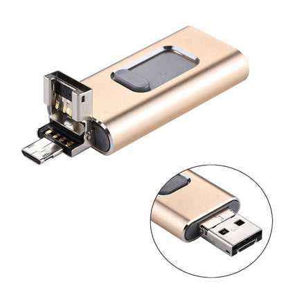 easyflash RQW-01B 3 in 1 USB 2.0 & 8 Pin & Micro USB 16GB Flash Drive(Gold) - U Disk & Card Reader by PMC Jewellery | Online Shopping South Africa | PMC Jewellery | Buy Now Pay Later Mobicred