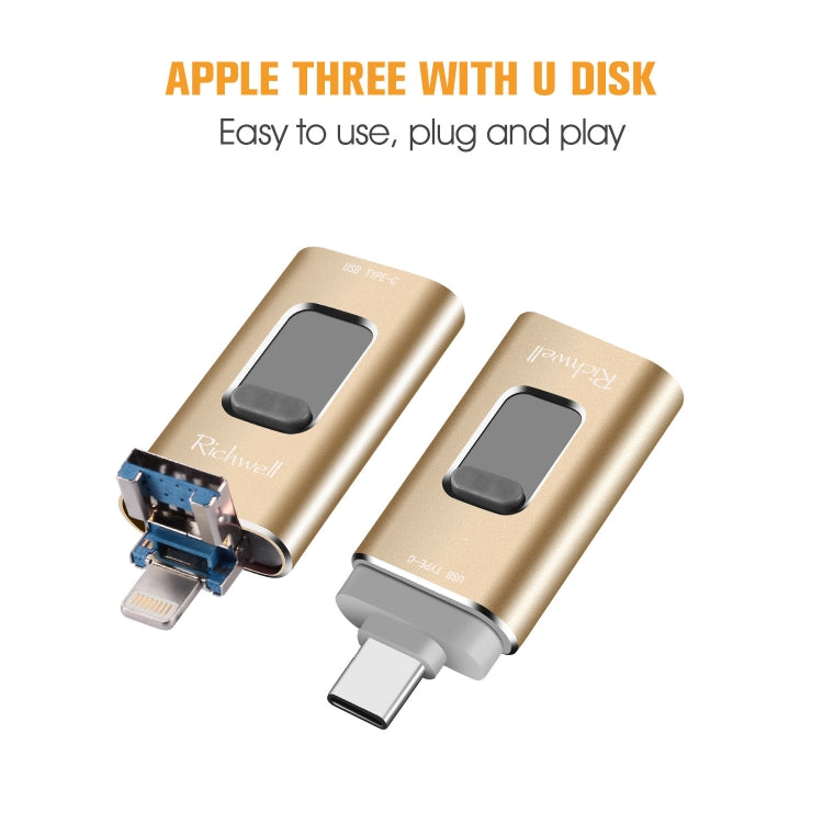 Richwell 3 in 1 16G Type-C + 8 Pin + USB 3.0 Metal Push-pull Flash Disk with OTG Function(Black) - free shipping - PMC Jewellery - Order now!