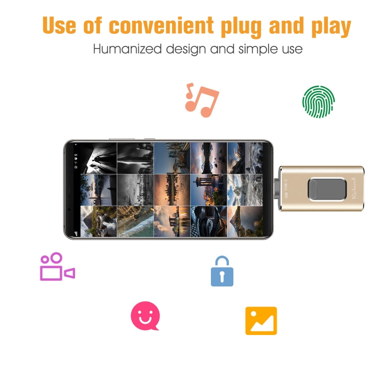 Richwell 3 in 1 16G Type-C + 8 Pin + USB 3.0 Metal Push-pull Flash Disk with OTG Function(Black) - free shipping - PMC Jewellery - Order now!