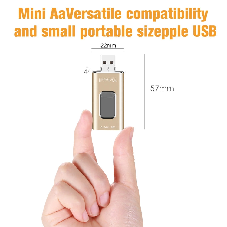 Richwell 3 in 1 16G Type-C + 8 Pin + USB 3.0 Metal Push-pull Flash Disk with OTG Function(Black) - free shipping - PMC Jewellery - Order now!