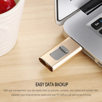 Richwell 3 in 1 16G Type-C + 8 Pin + USB 3.0 Metal Push-pull Flash Disk with OTG Function(Gold) - U Disk & Card Reader by Richwell | Online Shopping South Africa | PMC Jewellery | Buy Now Pay Later Mobicred