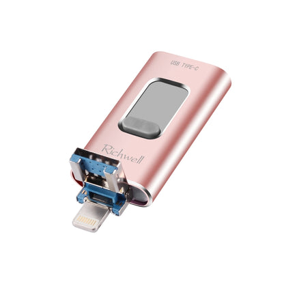 Richwell 3 in 1 128G Type-C + 8 Pin + USB 3.0 Metal Push-pull Flash Disk with OTG Function(Rose Gold) - U Disk & Card Reader by Richwell | Online Shopping South Africa | PMC Jewellery | Buy Now Pay Later Mobicred