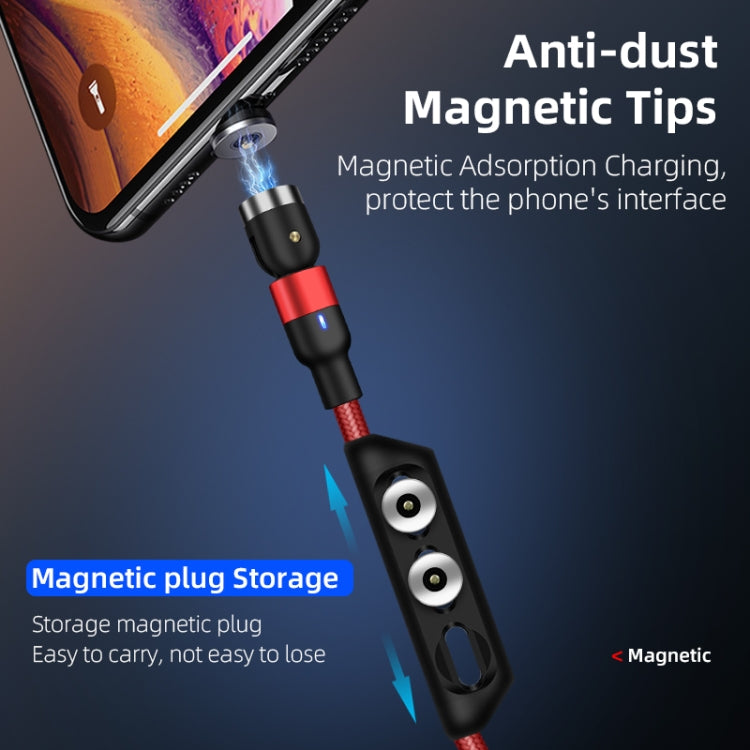 1m 2A Output 3 in 1 USB to 8 Pin + USB-C / Type-C + Micro USB Nylon Braided Rotate Magnetic Charging Cable (Red) - free shipping - PMC Jewellery - Order now!