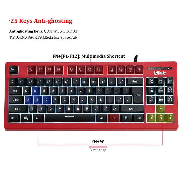 PK-870 USB Port RGB Lighting Mechanical Gaming Wired Keyboard(Red) - Wired Keyboard by PMC Jewellery | Online Shopping South Africa | PMC Jewellery | Buy Now Pay Later Mobicred