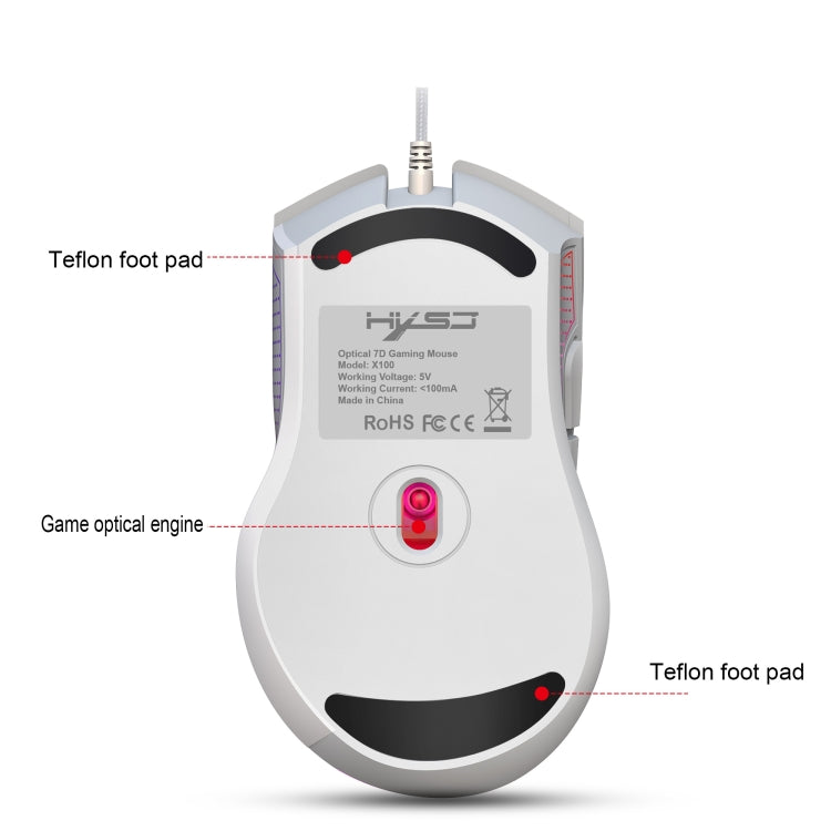 HXSJ X100 7-buttons 3600 DPI Cool Glowing Wired Gaming Mouse, Cable Length: 1.5m (White) - Wired Mice by HXSJ | Online Shopping South Africa | PMC TechLife | Buy Now Pay Later Mobicred