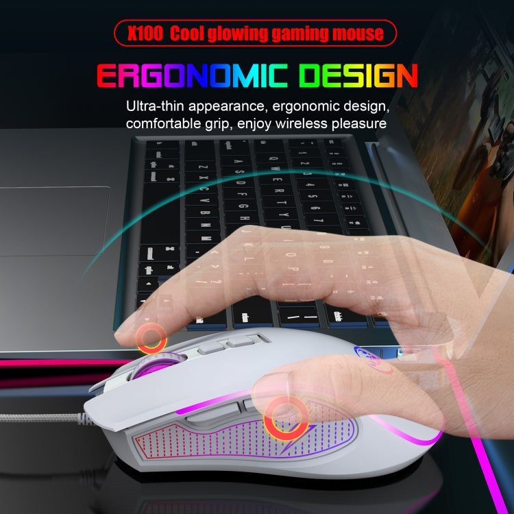 HXSJ X100 7-buttons 3600 DPI Cool Glowing Wired Gaming Mouse, Cable Length: 1.5m (White) - Wired Mice by HXSJ | Online Shopping South Africa | PMC TechLife | Buy Now Pay Later Mobicred