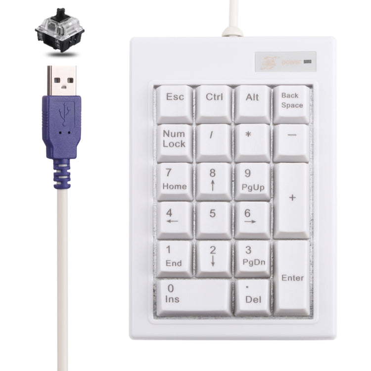 DX-21A 21-keys USB Wired Mechanical Black Shaft Mini Numeric Keyboard(White) - Mini Keyboard by PMC Jewellery | Online Shopping South Africa | PMC Jewellery | Buy Now Pay Later Mobicred