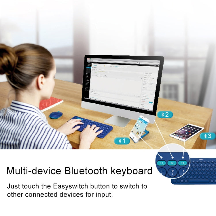 Logitech K380 Portable Multi-Device Wireless Bluetooth Keyboard (Blue) - free shipping - PMC Jewellery - Order now!