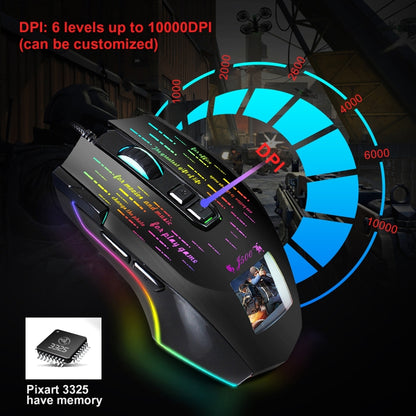 HXSJ J500 7 Keys RGB Programmable Display Screen Gaming Wired Mouse - Wired Mice by HXSJ | Online Shopping South Africa | PMC Jewellery | Buy Now Pay Later Mobicred