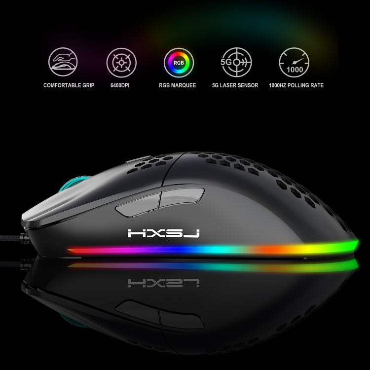 HXSJ J900 6 Keys RGB Lighting Programmable Gaming Wired Mouse (Black) - free shipping - PMC Jewellery - Order now!