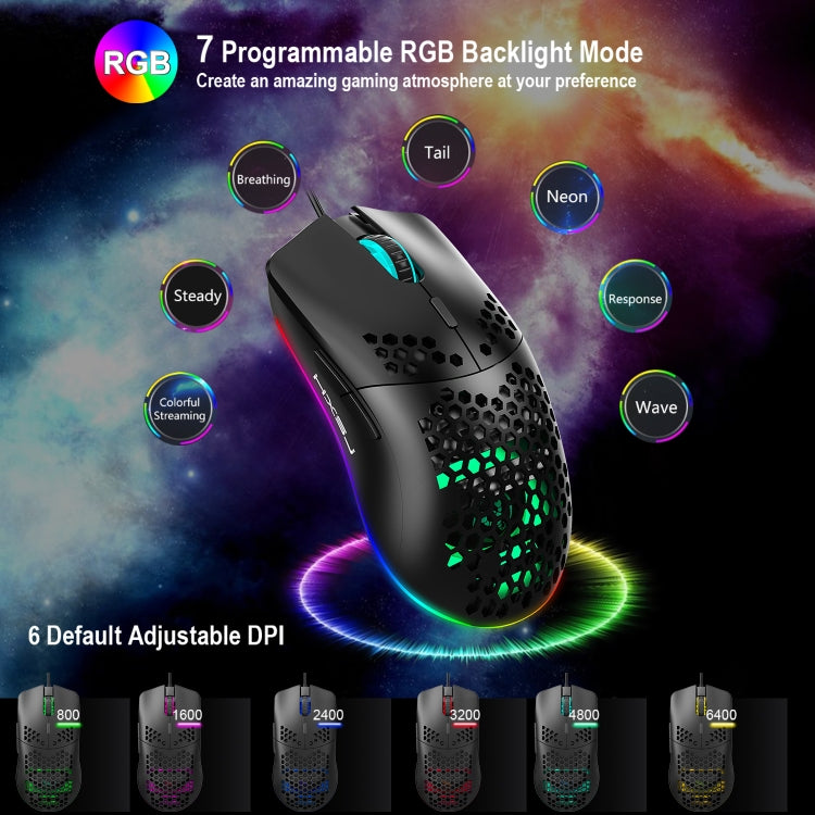 HXSJ J900 6 Keys RGB Lighting Programmable Gaming Wired Mouse (Black) - free shipping - PMC Jewellery - Order now!