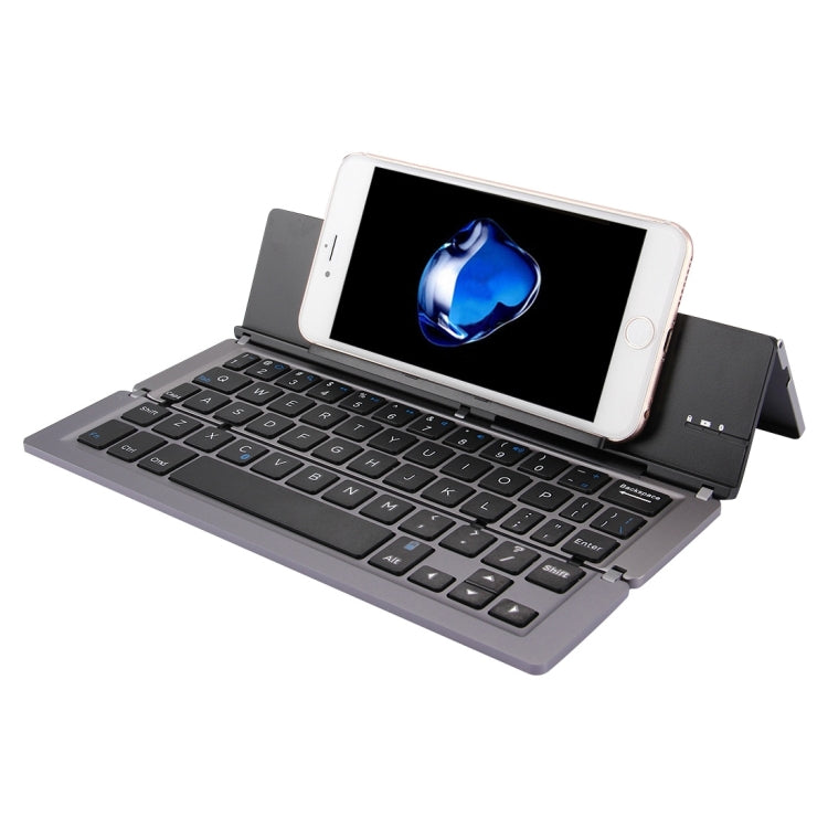 F18 Ultra-slim Rechargeable Foldable 58 Keys Bluetooth Wireless Keyboard with Holder (Grey) - Wireless Keyboard by PMC Jewellery | Online Shopping South Africa | PMC Jewellery | Buy Now Pay Later Mobicred