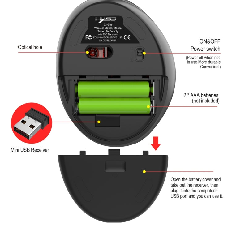 HXSJ T33 2.4GHz Ergonomic Optical Wireless Notebook PC Mouse (Black) - Wireless Mice by HXSJ | Online Shopping South Africa | PMC Jewellery | Buy Now Pay Later Mobicred