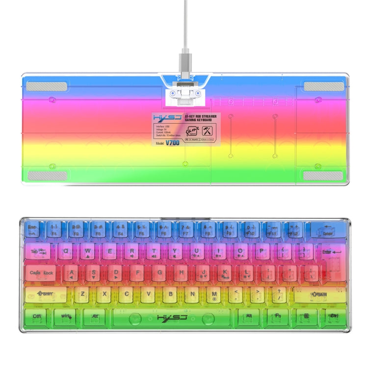 HXSJ V700T 61-key Wired Membrane RGB Backlit Mechanical Keyboard (Transparent) - Wired Keyboard by HXSJ | Online Shopping South Africa | PMC Jewellery | Buy Now Pay Later Mobicred